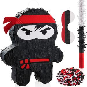 Karate Ninja Piata Ninja Birthday Party Supplies with Piata Stick Confetti and Blindfold, Warrior Birthday Party Decor for Adults Game Black(16.5 x 13 x 3 Inch,Stylish Style)