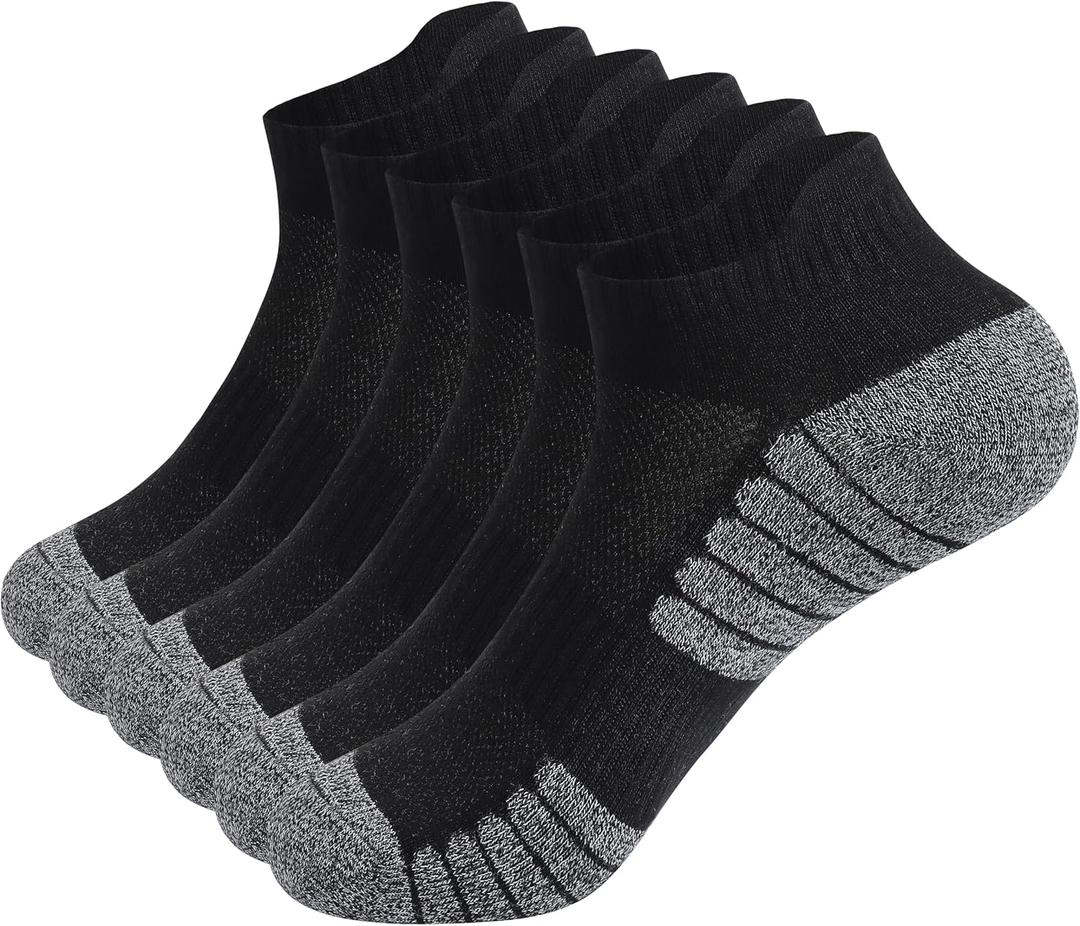 Men's Activewear Ankle Socks 6 Pairs,Men's Running Socks Low Cut Compression Running Sock with Ankle Support (079 Black)