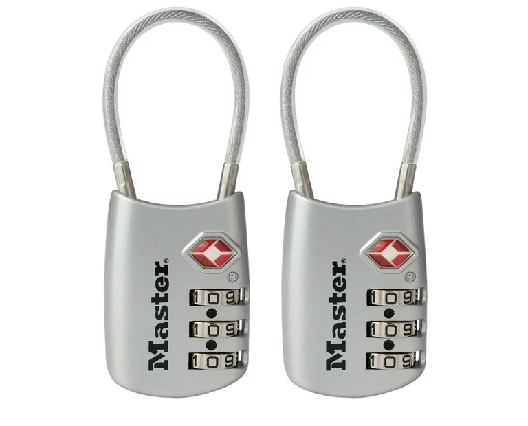 Master Lock Padlock, Set Your Own Combination TSA Locks for Luggage, Travel Zipper Lock with Cable Shackle is 1-3/16 in. Wide, Colors May Vary, 4688T, 2 Count (Pack of 1)Grey
