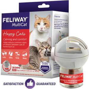 FELIWAY MultiCat 30 Day Cat Calming Plug In Pheromone Diffuser Starter Kit, 48ml - Helps Reduce Conflicts and Signs of Tension in Multi-Cat Households (1.62 Fl Oz (Pack of 1), clear)