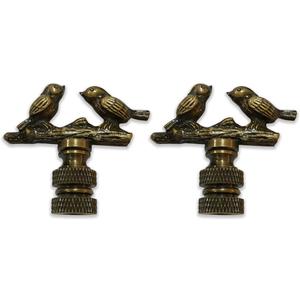 Birds on Tree Branch 1.63" Lamp Finial for Lamp Shade, Antique Brass, Set of 2 (Multicolor)