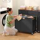 Laundry Sorter 3 Section with Tabletop & 2 Drawers, Rolling Laundry Hamper with Pull-Out and Removable Bags, Laundry Basket Organizer with Wheels and Shelf, Metal Frame Rustic Brown for Laundry Room, 155 L