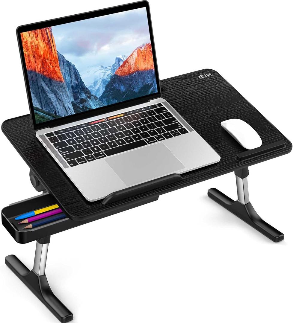 Besign LT05 Adjustable Laptop Table, Lap Desk, Portable Standing Bed Desk, Foldable Sofa Breakfast Tray, Notebook Computer Stand for Reading and Writing, Medium Size, Black (Black)