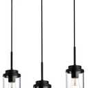MELUCEE 3 Lights Linear Chandelier Black Finish Kitchen Pendant Lighting Over Island Dining Room Light Fixtures Ceiling Hanging Lamp with Clear Glass Shade, 20.5 Inches Length
