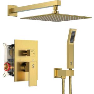 SR SUN RISE Shower System - Shower Faucet Set with 8 Inch Rain Shower Head and Handheld Shower - High Pressure Rain Shower System - All Metal Shower Faucet Trim Repair Kits - Brushed Gold
