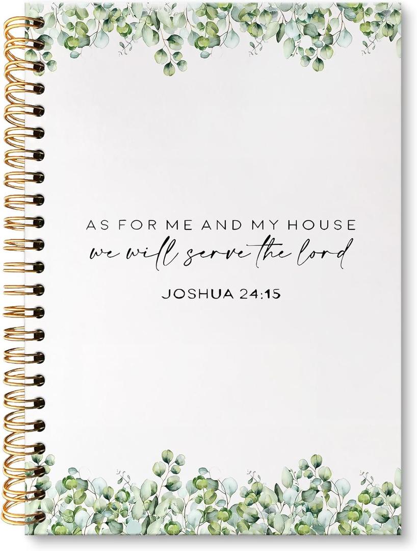 huester Christian Notebook Journal, Joshua 24:15 Bible Scripture Journal, Eucalyptus Botanical Christian Notebooks for Note Taking, Bible Journaling Hardcover Paper Spiral Notebook, 5.5x8.3 Inch