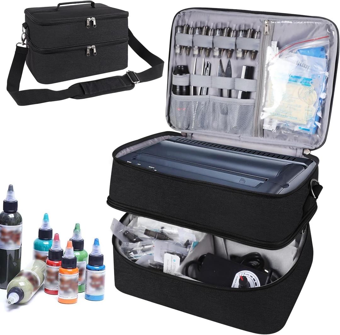 Tattoo Carrying Case Tattoo Supplies Organizer Tattoo Kit Box Case Tattoo Equipment Storage Bag Tattoo Travel Tattoo Storage Organizer for Tattoo Stencil Printer, Tattoo Ink, Tattoo Equipment