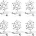 Jetec Set of 6 Christmas Stocking Holders for Mantle Silver Metal Snowflake Snowman Santa Reindeer Christmas Hooks Hangers for Mantel Fireplace Xmas Party and Home Decoration(Snowflake)
