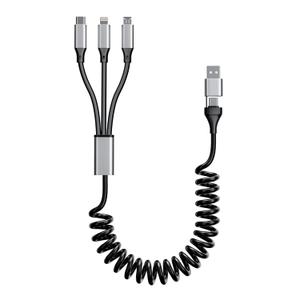 Coiled Multi Charging Cable 4FT [MFi Certified] 5 in 1 Coiled Charging Cable for Car Coiled Universal Charging Cable USB A/USB C to Lightning(Data, Carplay, 2.4A), Type-C(Charge), Micro USB(Charge)