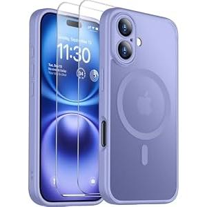 SPIDERCASE Magnetic for iPhone 16 Plus Case, with 2 Pcs [Tempered Glass Screen Protector] Translucent Matte Back Slim Shockproof Protective Phone Case for iPhone 16 Plus 6.7'', Light Purple