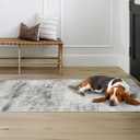 HILORUUG 2x6 Runner Rug Washable: Non-Slip Abstract Carpet for Hallway Kitchen Entryway - Modern Low Pile Stain Resistant Thin Floor Door Mat for Bathroom Bedroom - 2x6 Blue Grey
