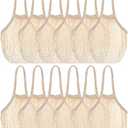 Eccliy 12 Pieces Reusable Cotton Mesh Grocery Bag Farmers Bags Net Shopping Beach Organizer Bulk Aesthetic Portable Tote with Handles for Fruit Vegetable(Beige)