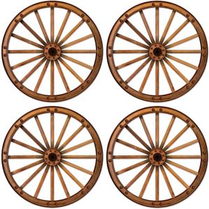 Beistle Wagon Wheel Cutouts, 4-Pack Rustic Western Party Decorations, Large Cowboy Ranch Theme Props for Barnyard Events Saloon Backdrops and Pioneer Celebrations, 18.5”