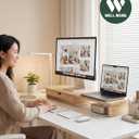 Bamboo Monitor Stand with Large Storage Drawer, 42 Inch Ergonomic Computer Riser for Desk, Screen Shelf with 5 Compartments for Keyboard & Stationery Organization Keyboard Storage