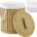 Laundry Hamper with Lid Wicker Laundry Hamper Round 26.5 Gal (100 L) Laundry Basket Handwoven Rattan Laundry Basket with Removable Bag Handles 2 Mesh Bags for Living Room Bedroom Natural (26.5 Gal - 100L)
