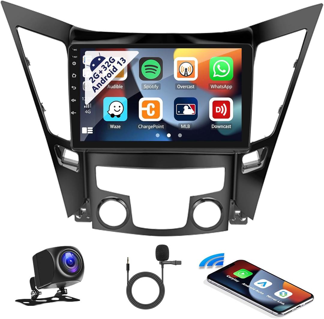SIXWIN Android 13 Car Radio for Hyundai Sonata 2010-2015 with Wireless Apple Carplay Android Auto Mirror Link 26UI Bluetooth 9 inch Touchscreen 2G+32G with GPS Navigation WiFi EQ FM Backup Camera MIC
