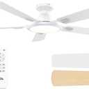 TCL Ceiling Fans with Lights, 52 Inch Low Profile Ceiling Fan with Light and Remote Control, Flush Mount, DC Reversible Motor, Noiseless, 6 Speeds Ceiling Fan for Bedroom (White)