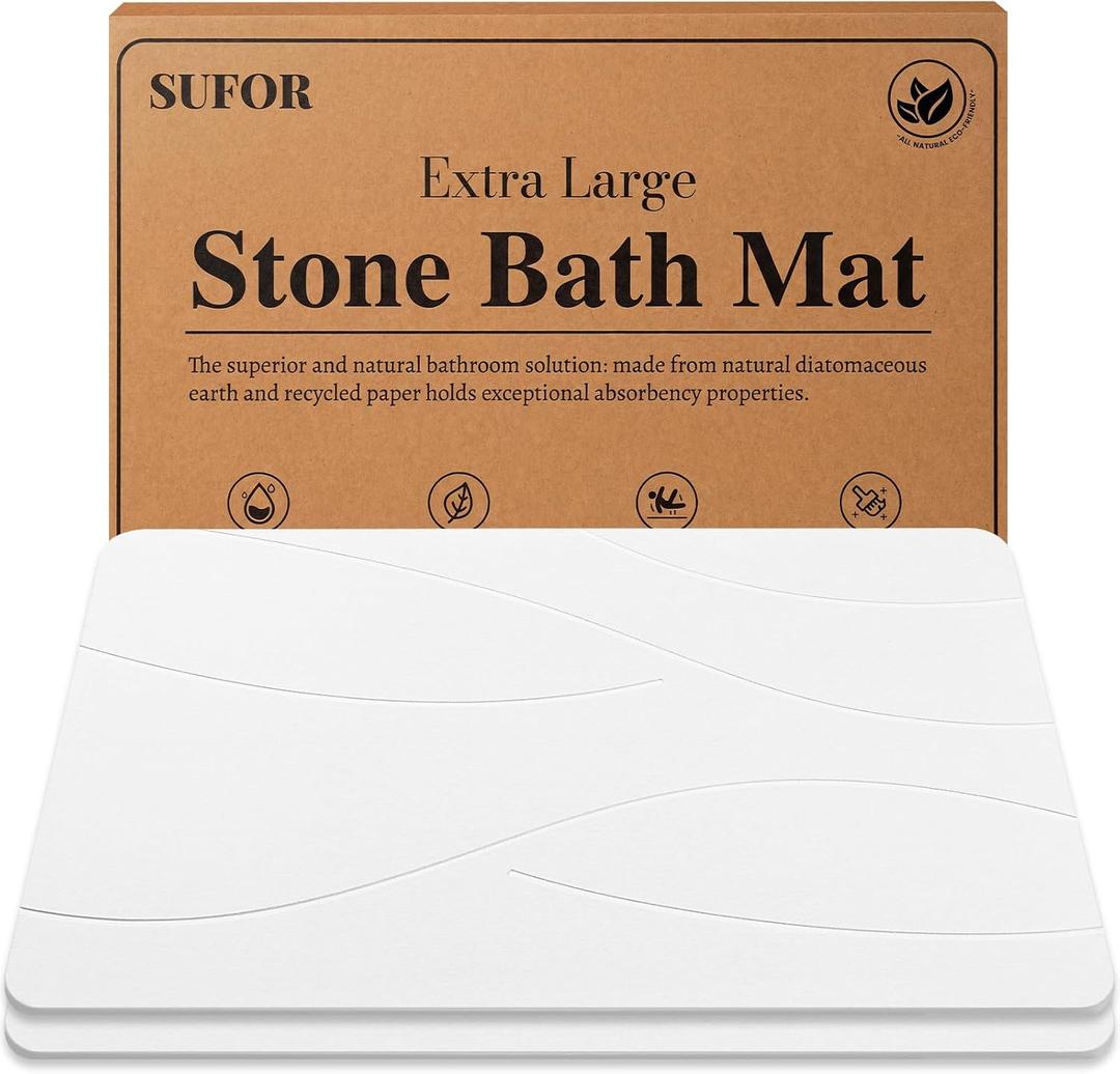 Stone Bath Mat for Bathroom, Diatomaceous Earth Stone Mat Bathroom, Super Absorbent Quick Dry & Non Slip for Shower, Tub & Floor, （32*20) 2 Pack