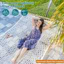 JoyView Traditional Rope Double Hammock - Hand Woven Cotton Hammock with Hardwood Spreader Bar and Pillow 450lb Capacity for Outdoor Indoor Patio Yard - Blue