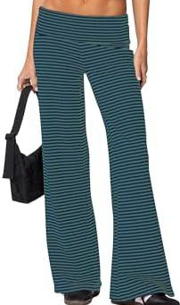 TERIVEEK Women Foldover Wide Leg Pants Summer Outfits, Medium