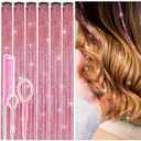 Hair Tinsel Clip in Pink Fairy Hair Tinsel Kit, 12 Pcs 24 Inch Glitter Clip in Hair Extensions for Girls Women Kids Christmas New Year Festival Party (Pink)