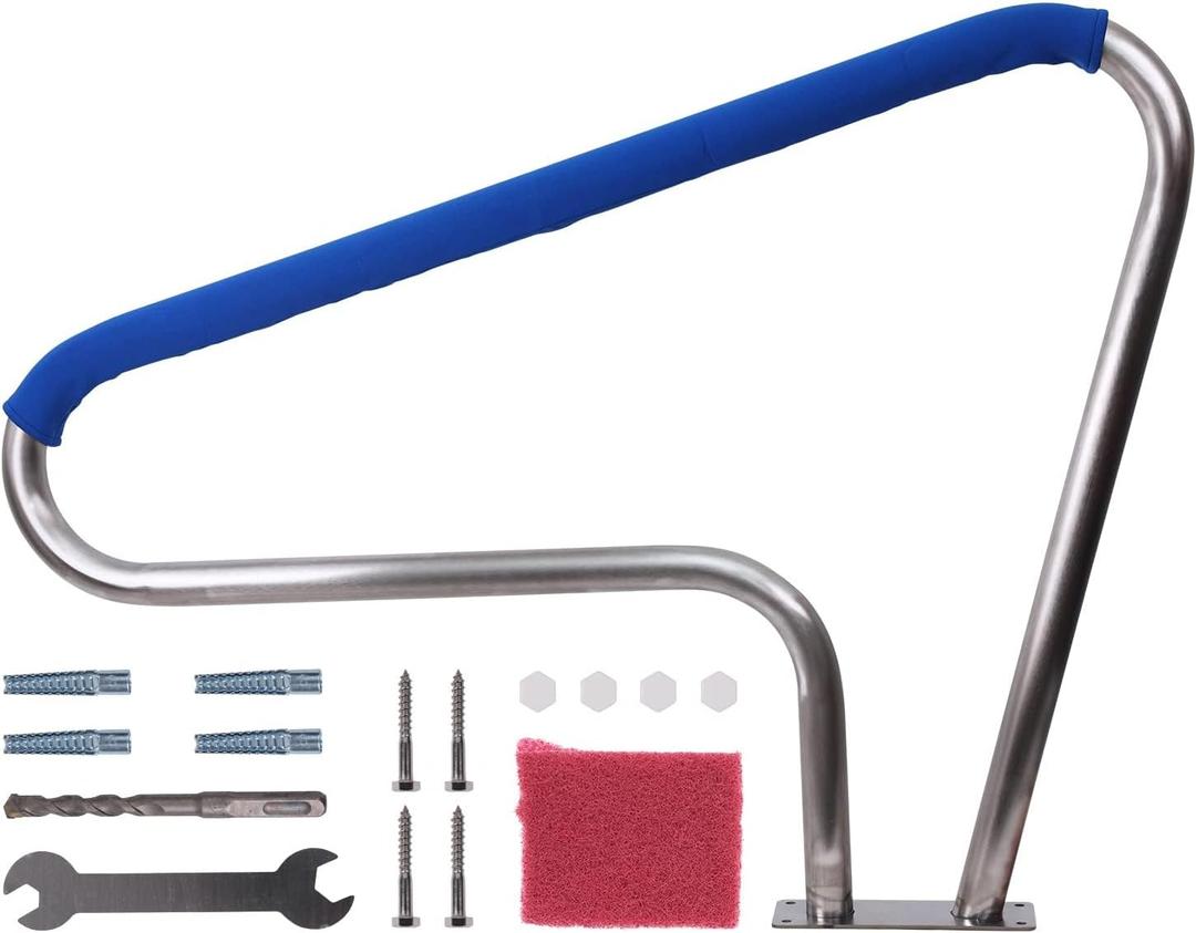 GarveeHome 48” x 36 in Swimming Pool Stair Rail,250 LBS Load Capacity,304 Stainless Steel Rustproof Pool Handrail,with Blue Grip Cover, for Inground Pool