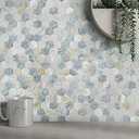 MOFIT Hexagon Peel and Stick Backsplash Tiles Kitchen,Self-Adhesive Metal and Marble Honeycomb Peel and Stick Wall Tiles Sticker Mosaic Heat Resistant(Beige,10sheets)