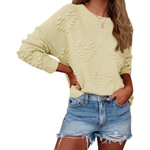 Tutorutor Womens Cute Heart Love Print Valentine Sweater Tops Oversized Crew Neck Dot Ball Loose Knitted Jumper Pullover (Large, As Show(beige Yellow))