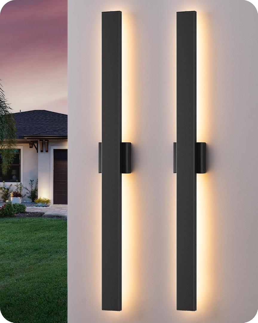 EDISHINE 2 Pack Modern Outdoor Wall Lights Dimmable, 39.3" Linear Led Exterior Wall Light, 3CCT, Iron & PC, IP65 Waterproof, Long Exterior Lighting Fixtures for Front Door, Stair, Black, 39.4 IN
