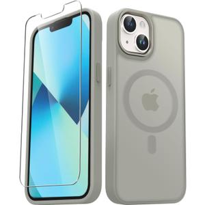 YENAPOON for iPhone 14 Case, iPhone 13 Case, with 1 Screen Protector, Matte Magnetic Slim Phone Cover, Support for Magsafe, Shockproof Protection Translucent Frosted Back,Titanium Gray
