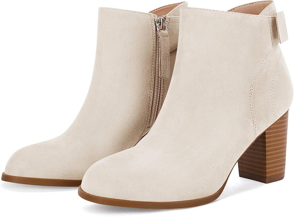 Coutgo Women's Fall Ankle Boots Shoes Chunky Block Stacked Heel Bow Tie Pointed Toe Dress Booties Side Zipper, 9 1/2
