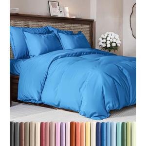 Duvet Cover Queen Size Set - Extra Soft Queen Duvet Cover 90" x 90" with 2 Pillow Shams - Hotel Luxury, Easy Care & Fade Free w/ Zipper Closures & Ties - All Season, Comfy & Breathable (Royal Blue)
