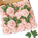 AmyHomie Artificial Flower Blush Pink Rose 25pcs Real Looking Fake Roses w/Stem for DIY Wedding Bouquets Centerpieces Arrangements Party Baby Shower Home Decorations