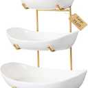HBlife Fruit Bowl for Kitchen Counter - 3 Tier Fruit Basket with Metal Stand, Ceramic Fruit Holder, Tiered Fruit Platter Serving Trays for Party(Large Size)