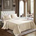 CozyLux Satin Sheets King Size Sheet Set - 4 Piece Silky King Sheets, Luxury Champagne King Bed Set with Smooth and Soft Microfiber, Includes 1 Fitted Sheet, 1 Flat Sheet and 2 Pillowcases