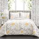 XTMYI Light Grey White Window Curtains for Living Room 84 Inch Length 2 Panels Set Grommet Voile Drapes Leaf Floral Print Design Striped Patterned Sheer Curtain Panels for Bedroom 84 Inches Long Gray