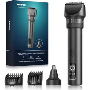 Kensen Beard Trimmer for Men - 42 Adjustable Length Settings Hair Clippers, Professional Body Hair Trimmer for Men Precision Facial Hair Trimming IPX6 Waterproof Nose Trimmers LED Display Mustache Trimmers (Black)