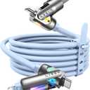 LISEN iPhone Cords Fast Charging 6 FT, 4 in 1 Charging Cable with Light, Chubby USB A/C to C/L Multi Charging Cable for iPhone 16 15 14 Pro Max/MacBook/iPad Pro/SamSungS25, Sky Blue iPhone Cord