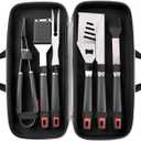 Grilling Accessories Set Spatula Fork Cleaning Brush Food Tongs Carving Knife Basting Brush Durable Stainless Steel BBQ Grill Tools with Extra Thick Storage Case BBQ Accessories Grill Set