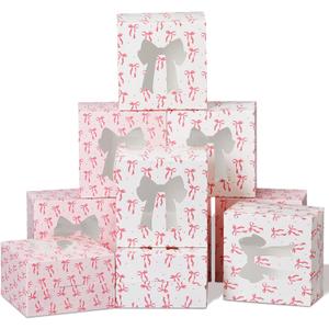 50 Pack Pink White Bow Cookie Boxes with Window 5x5x3 Inch Small Bakery Treat Boxes for Pastry Donuts Macaroon Cupcakes Tea Party Birthday Wedding Bridal Shower Favors