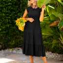 BTFBM Women Casual Short Sleeve Crew Neck Summer Dress Bohemian Floral Printed Flowy Maxi Dresses Tiered Cocktail Dress (Black, XXL)