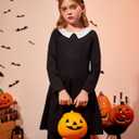 Arshiner Girls Long Sleeve Vintage Peter Pan Collar T-Shirt Dress Age 4-13 Years (Black)