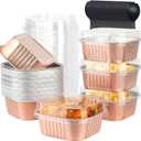 5oz Cupcake Mini Cake Pans with Lids 40 Pack, Aluminum Foil Cupcake Cups Brownie Baking Pans, Square Disposable Ramekins Baking Cups, Small Muffin Tin Holders-Champagne