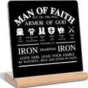 Christian Gifts for Men, Man of Faith Put on the Full Armor of God Quotes Bible Verse Acrylic Plaque Sign, Inspirational Bible Gifts for Office Home Decor (Black)