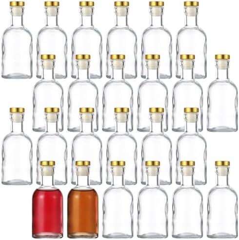 Tideme 24 Pack Clear Glass Bottles 3.4 oz, Glass Liquor Bottles with T-Top Caps, Mini Glass Bottle with Cork, 100ml Glass Container for Beer, Juice, Oil, Sauce a few is missing