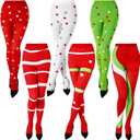 Newcotte 6 Pcs Women Christmas Tight Ugly Tight Full Length Red White Green Tight Costume Leggings for Xmas Party