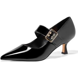 Coutgo Womens Kitten Heels Mary Jane Shoes Closed Pointed Toe Dress Shoes Buckle Work Office Pump Shoes ( 7 )