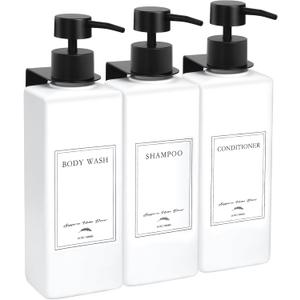 Shampoo Dispenser for Shower Wall Mount 3 Chamber, No Drill Shampoo and Conditioner Dispenser with Waterproof Labels, Easy Refill Shower Soap Dispenser Wall Mounted for Bathroom Home Hotel (White)