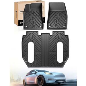 YHTAUTO Floor Mats Compatible with Tesla Model X 6-Seats 2016-2020 (Only Fit 2nd Row Seat Without Middle Console), Car Mats Custom Fit TPE Floor Liners Front & Back Seat, Black, Set of 3