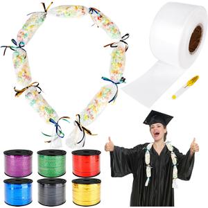 8 Pcs Graduation Candy Lei Making Kit Include 3.1 Inch x 984 ft Poly Tubing Clear Candy Lei Bags 6 Rolls Ribbon and Scissors for DIY Graduation Wreaths Party Favors